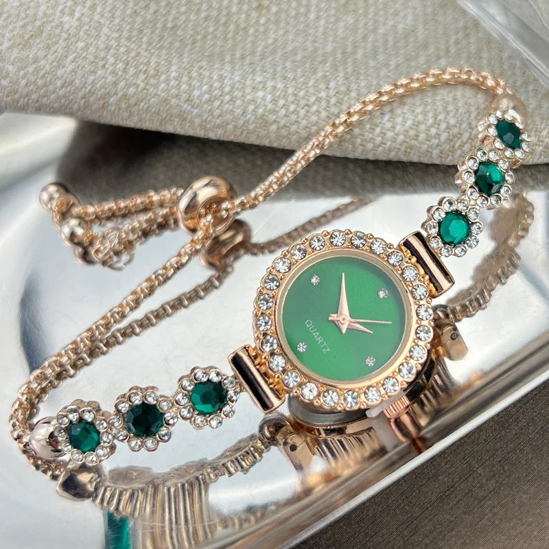 Jade Marrow Bracelet Watch Inlaid Diamond Light Luxury New Fashion Quartz Watch Pulling Diamond Women's Watch