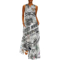 Newspaper Collage Print Dress Women Elegant Maxi Dress Street Style Casual Sleeveless Long Dress Summer V-Neck Pattern Vestidos