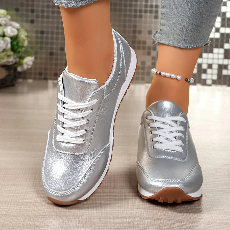 Golden Lace-up Platform Sneakers for Women