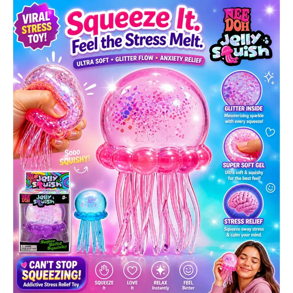 Needoh Jellyfish Squishy Toy Sensory Toy Stress Relief Anti Anxiety Relaxing Squeeze Fidget Toy for Kids Adults