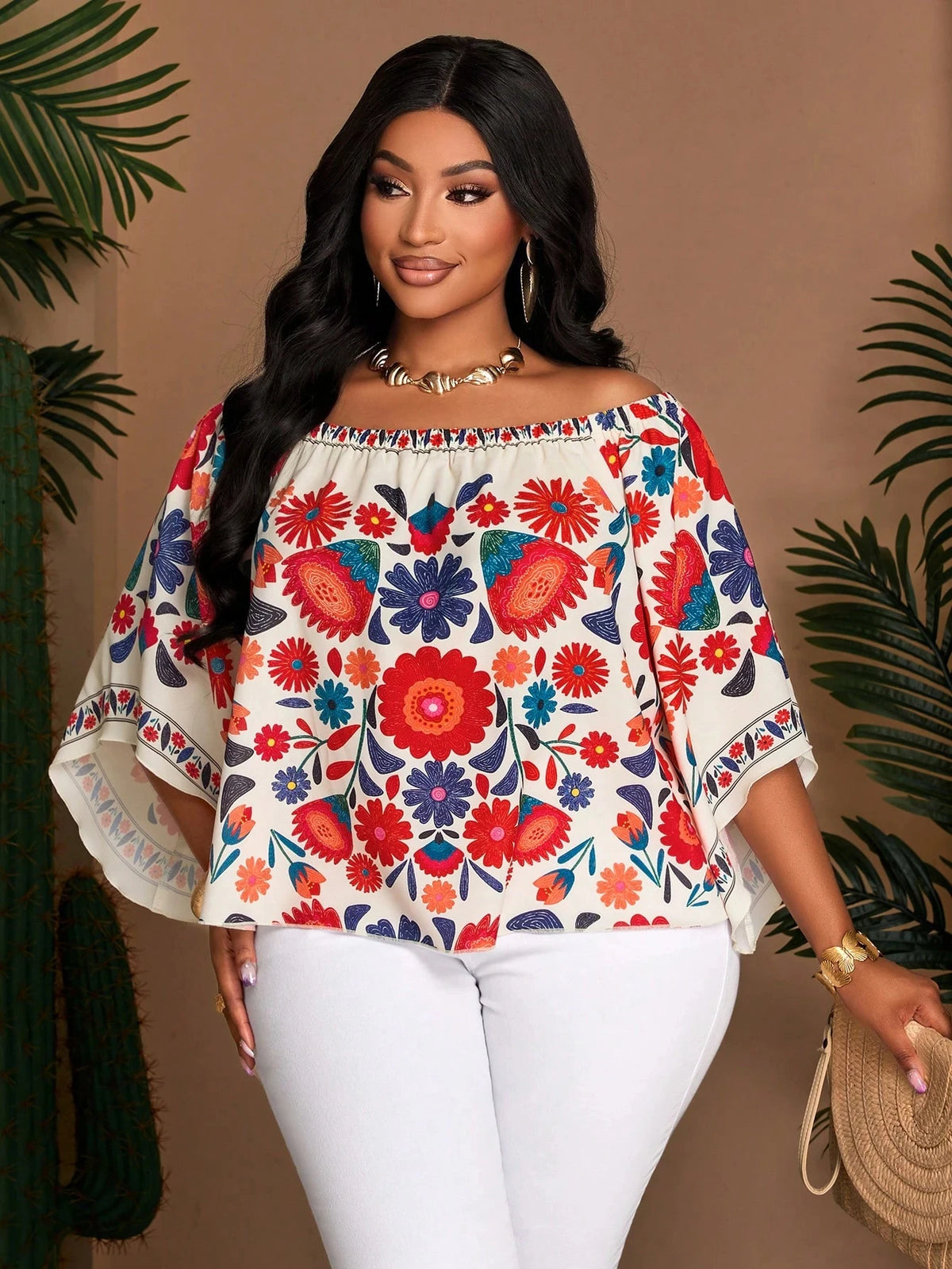 Plus Size Women Bohemian Off the Shoulder Blouse