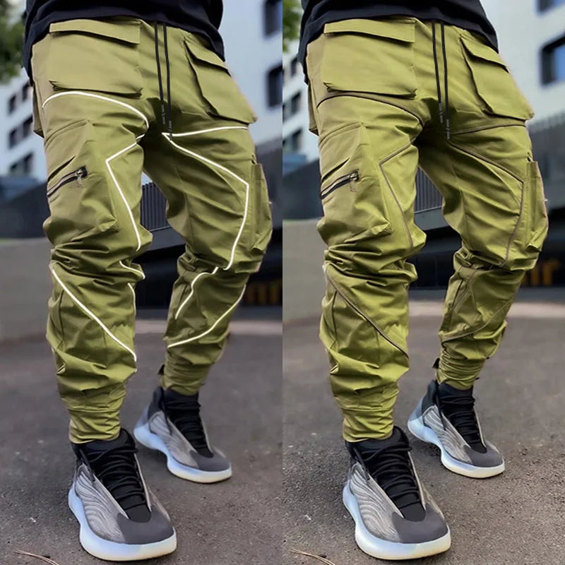 Mens Casual Black White Patchwork Cargo Pants Loose Plus Size Striped Multi Pocket Jogging Sports Fitness Hip Hop Jogger Trouser