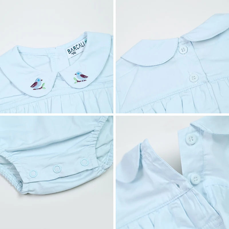 Summer Children's Family Clothes Set Pink And Blue Woven Fabric Boy's Vest And Girls' Dress Baby Romper Outfit with Lining Layer