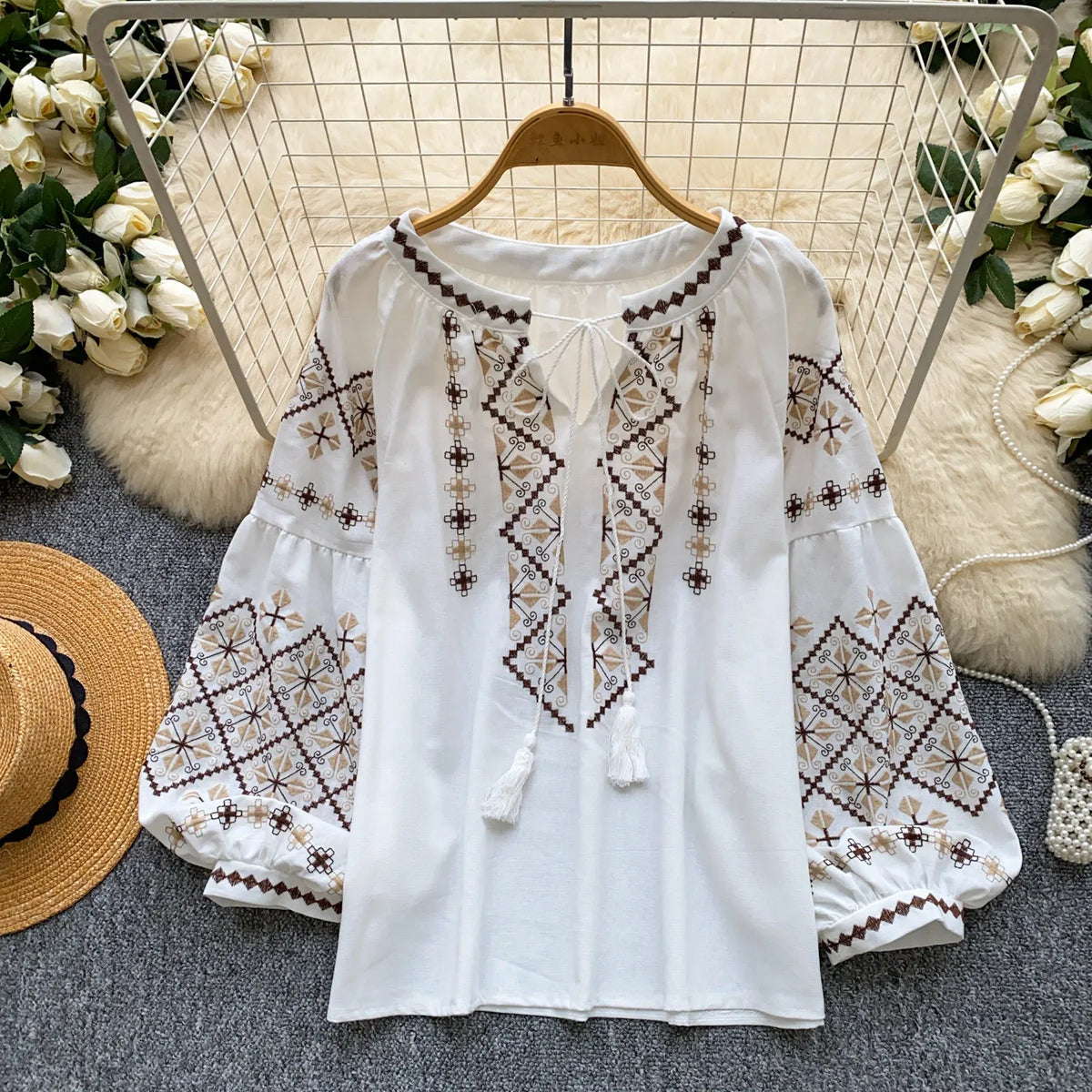 Women's Boho Embroidered Blouse