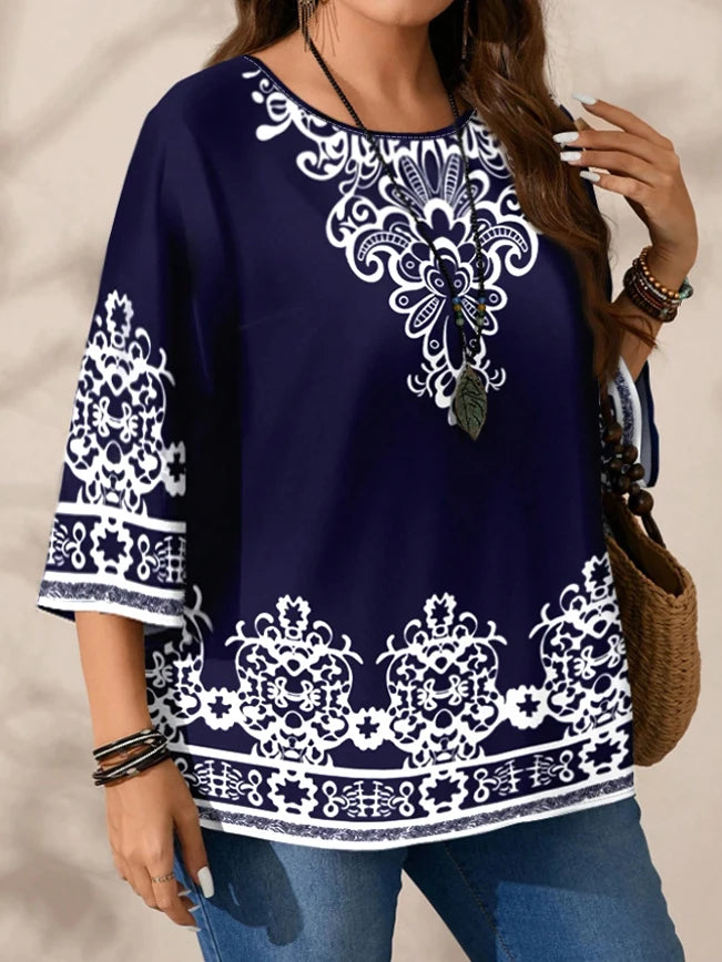 Women's BoHo Style Blouse with Beautiful Print.