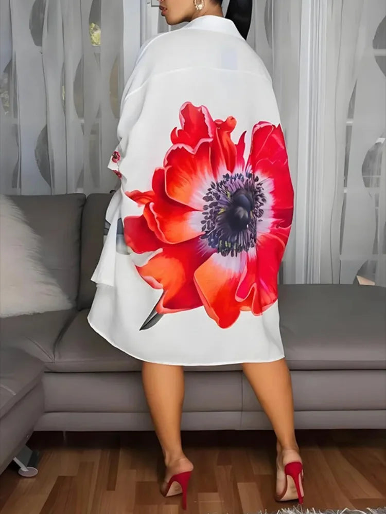 Women's Oversized Floral Printed Shirt Dress