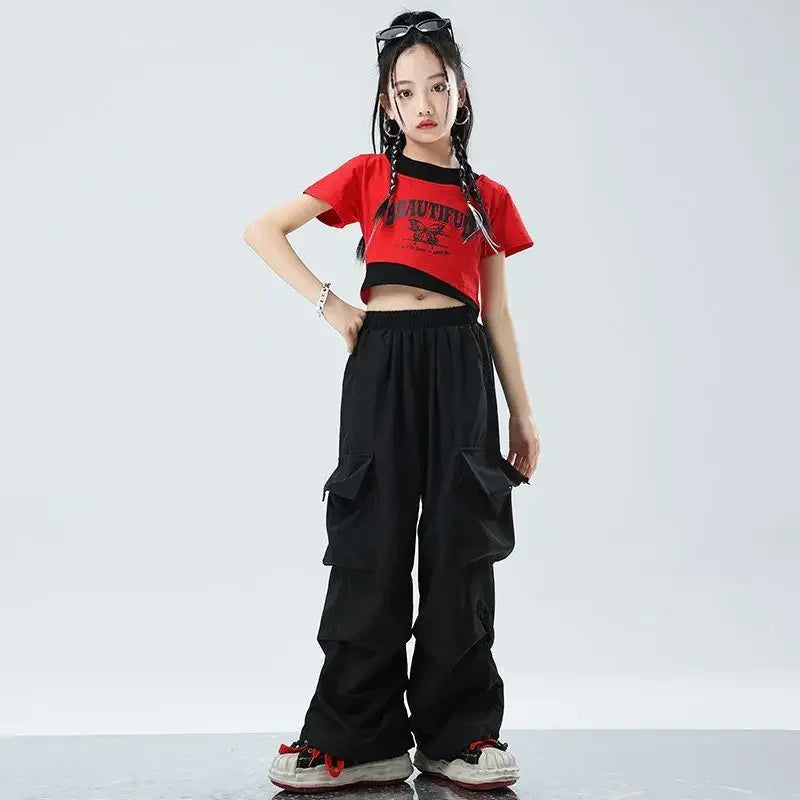 Girls Sports Cargo Pants Kids Fashion Straight Baggy Trousers Children Streetwear Sweatpants Teenager Vintage Casual Pants