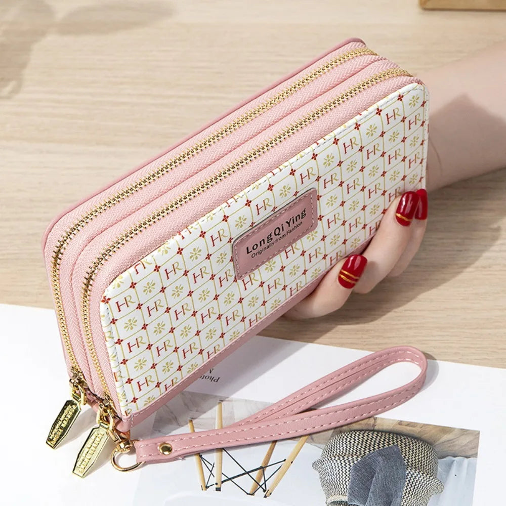 New PU Leather Female Long Wallet Double Layered Multifunctional Money Purses Large Capacity Zipper Purse