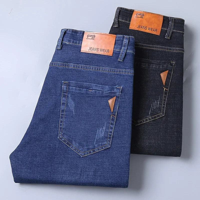 New Men Comfortable Soft Business Fashion Straight Casual Denim Trousers Male Brand Clothing Light Luxury Stretch Slim Fit Pants