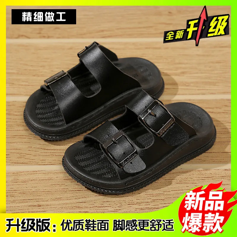 New Boys Summer Sandals Toddler Slide Beach Shoes Fashion Sports Sandals Non Slip Durable Leather Lightweight Casual Sandals
