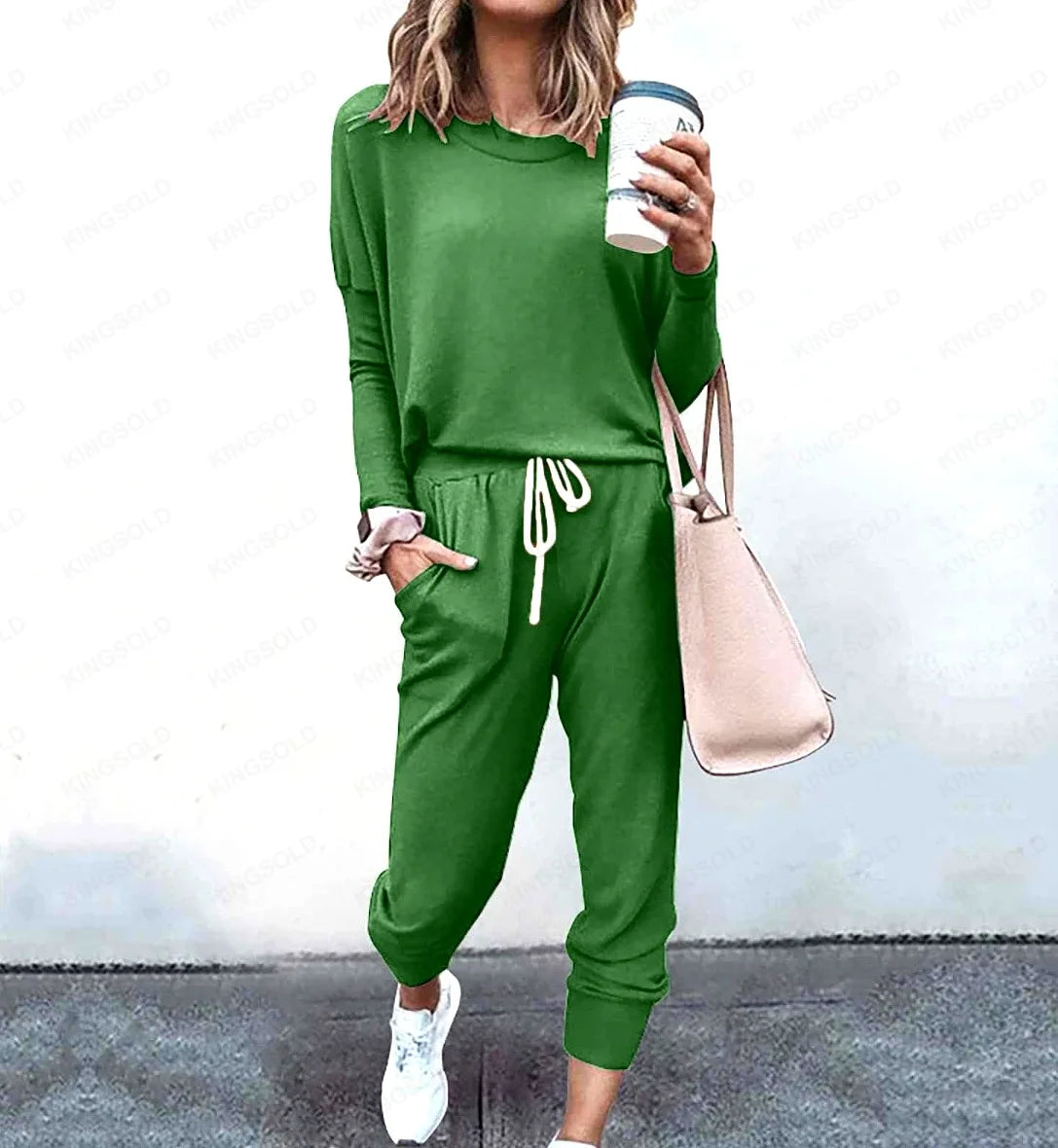 Women Casual Two Piece Outfit Set Long Sleeve Top and Drawstring Pants Loungewear