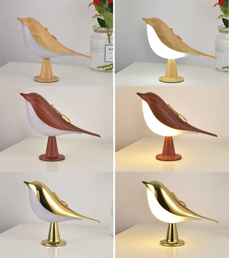 3 Colors Bedside Lamp Creative Touch Switch Wooden Bird Night Lights Dimming Brightness Bedroom Table Reading Lamp Decor Home