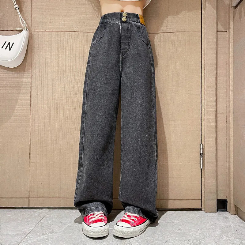 Teenage Girls Jeans 2026 Spring Autumn Casual Fashion Loose Blue Kids Leg Wide Pants School Children Trousers 6 8 10 12 Year