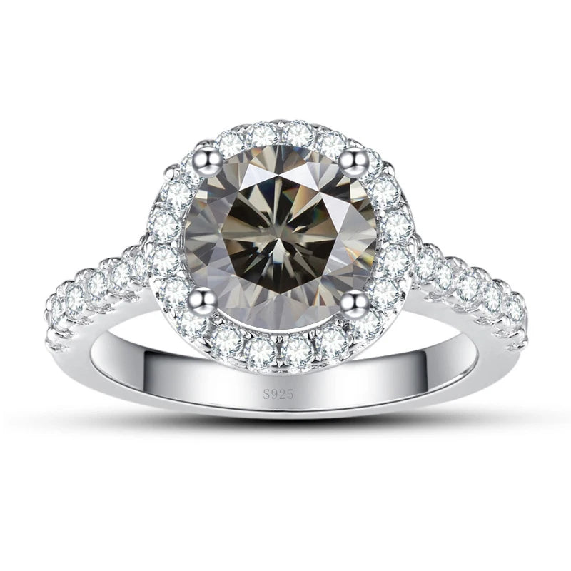 JoyceJelly Classical Women's 925 Sterling Silver Ring With Real Moissanite 1ct 2ct D Color Round Shaped Luxury Wedding Jewelry