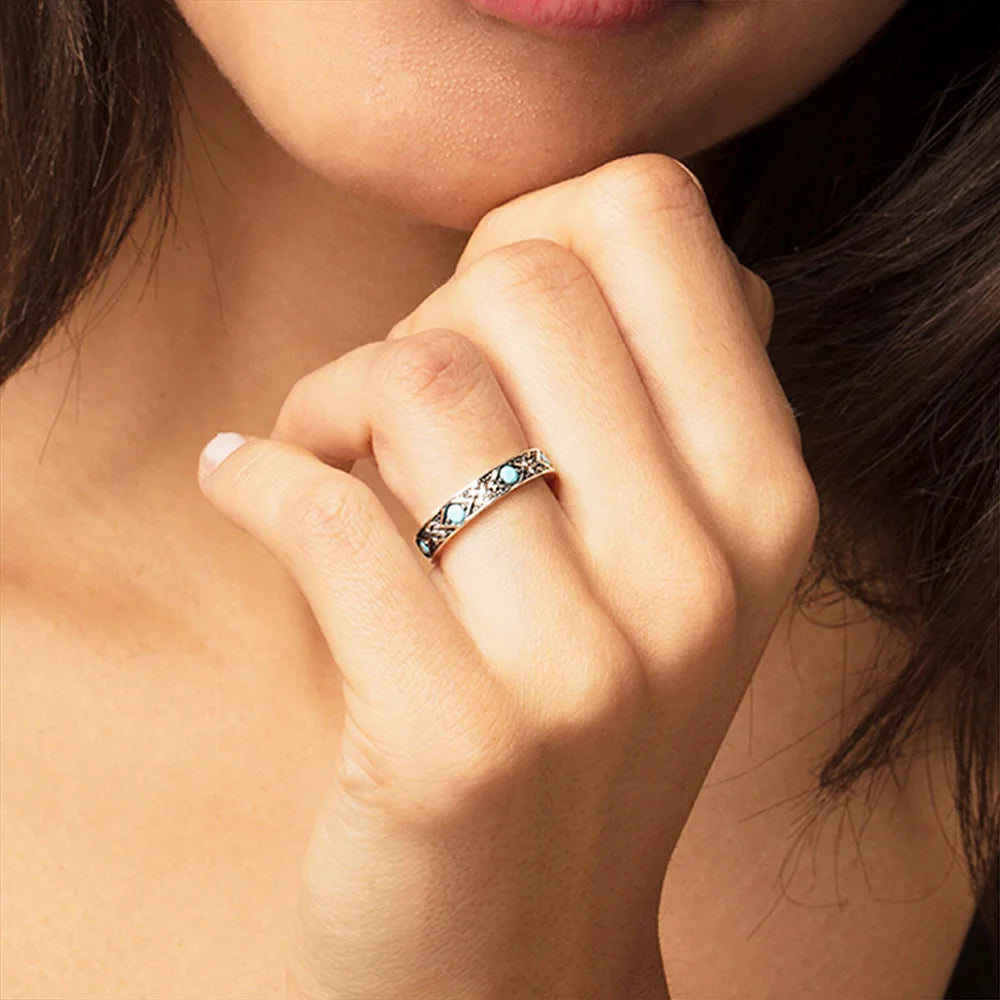 Ring Blue Asian Ornaments Europe Style Fine Jewerly For Women Brand New Ethno Gift In 925 Sterling Silver
