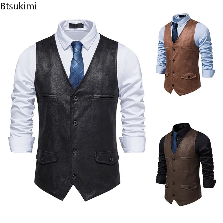 Fashion Men Clothing High Quality Suede Suit Vests Men's V Neck Sleeveless Business Formal Waistcoats Wedding Party Dress Vests