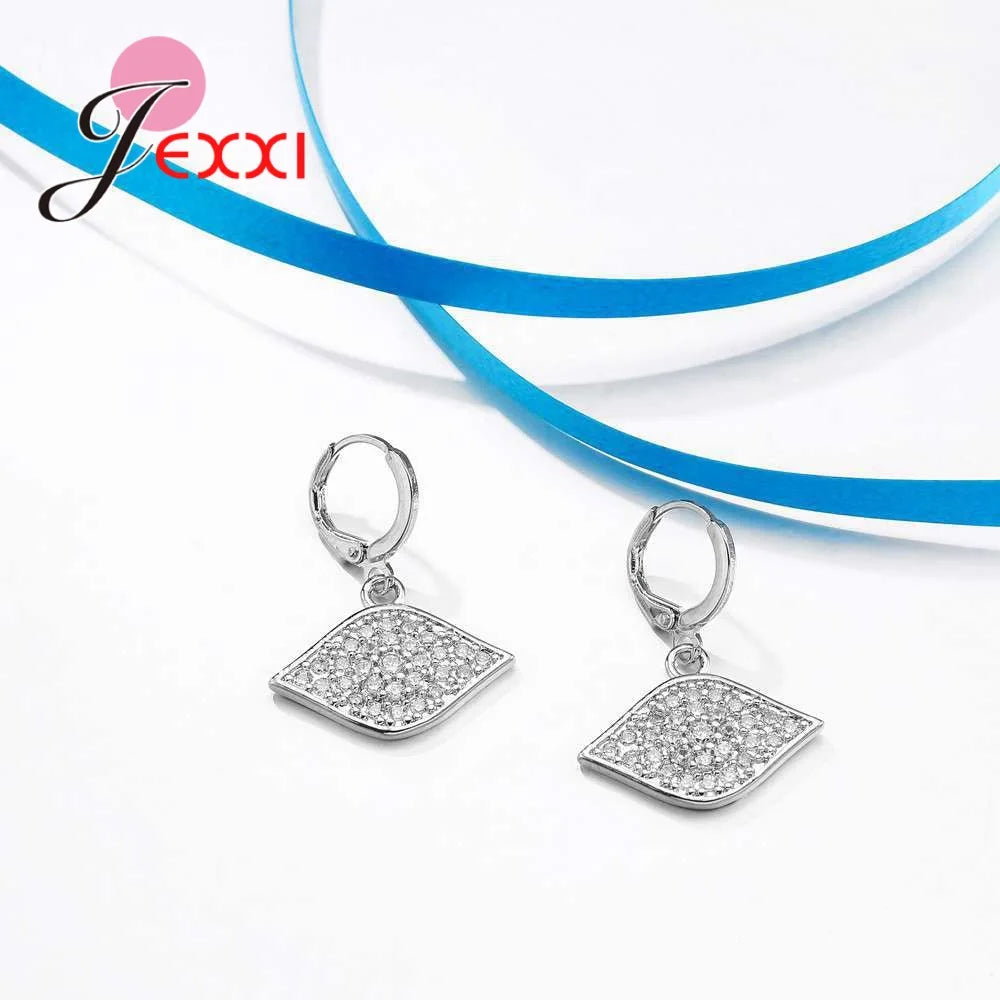 Noble Ladies Accessories Shiny Crystal Necklace Earrings 925 Sterling Silver Big Eye Zircon Design Jewelry Sets