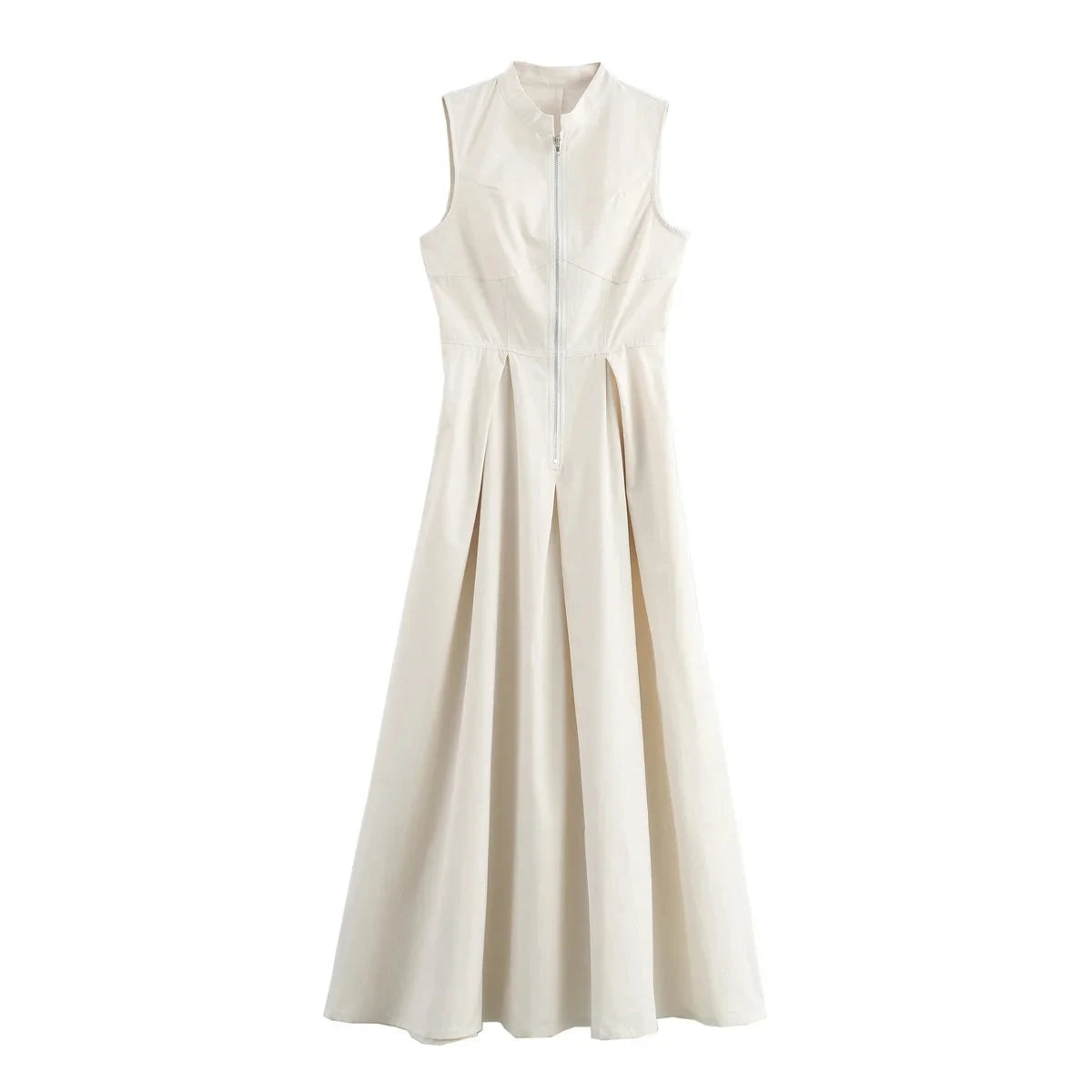 HXAO Female Dress Sleeveless Maxi Dress Women Pleated Zipper Party Dresses Fashion Slim Long Dresses Vacation Casual Dress Woman