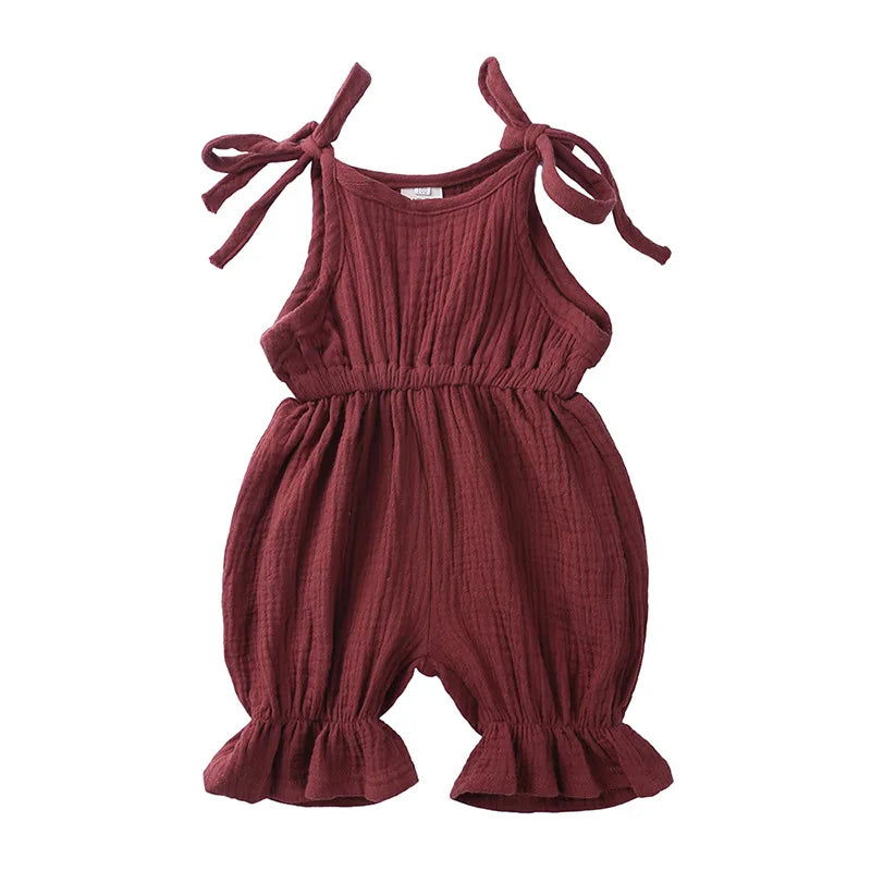 Summer Outfits Baby Girl Clothing Toddler Jumpsuit Fashion Cute Solid Sleeveless Cotton Linen Newborn Rompers Kids Clothes BC019