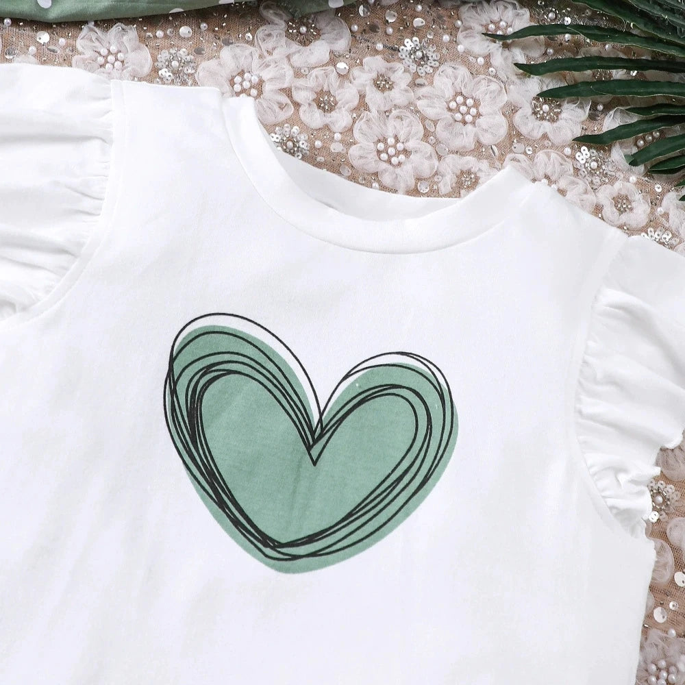 Summer Kids Girls Clothes 2pcs Set Children White T-Shirt with Green Shorts Summer Teen Girls Outfits For 8 9 10 11 12 Years