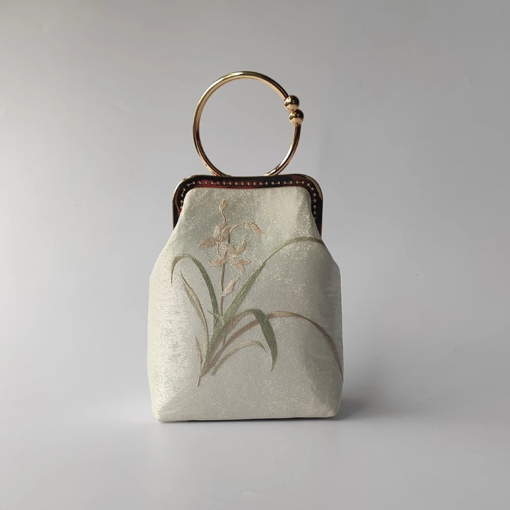 Vintage Pure Handmade Bag Bags Embroidery Flowers Shell Lock Women Shoulder Crossbody Bag Chain Women's Handbags Purses