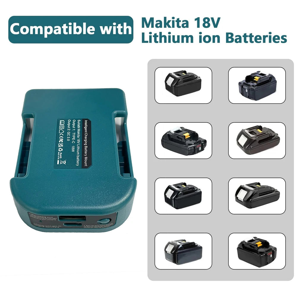 USB Power Bank r Adapter for Makita/Dewalt/Milwaukee 18V Li-ion Battery Rack Holder USB Type-C Output Fast Charging Interface
