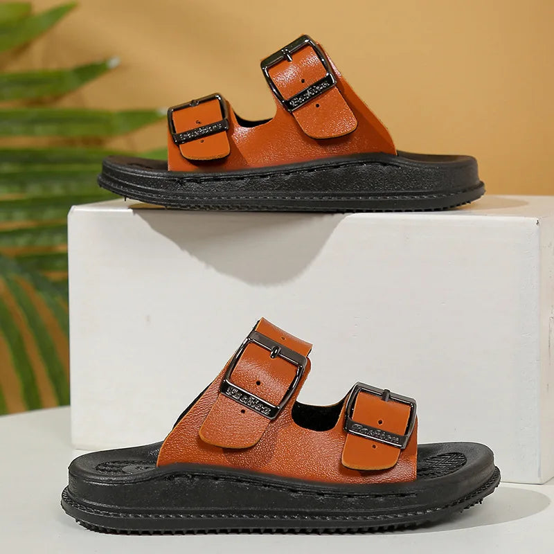 New Boys Summer Sandals Toddler Slide Beach Shoes Fashion Sports Sandals Non Slip Durable Leather Lightweight Casual Sandals