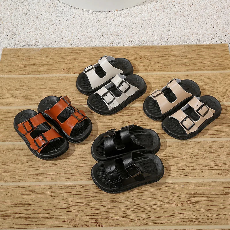New Boys Summer Sandals Toddler Slide Beach Shoes Fashion Sports Sandals Non Slip Durable Leather Lightweight Casual Sandals
