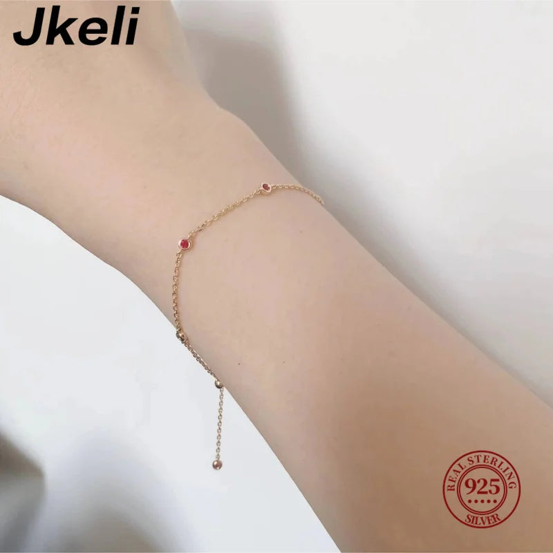 Jkeli 925 Sterling Silver Four Round Mini Ruby Zircon Bracelet for Women Fashion Niche Light Luxury Exquisite Chain Bracelet