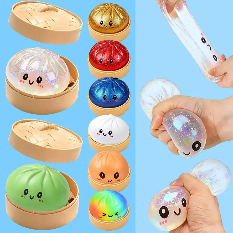 Simulation Dumpling Squishy Toys Pressure Ball Soft Slow Rebound Squishy Glitter Sensory Baozi Toy Anxiety Relief Birthday Gifts