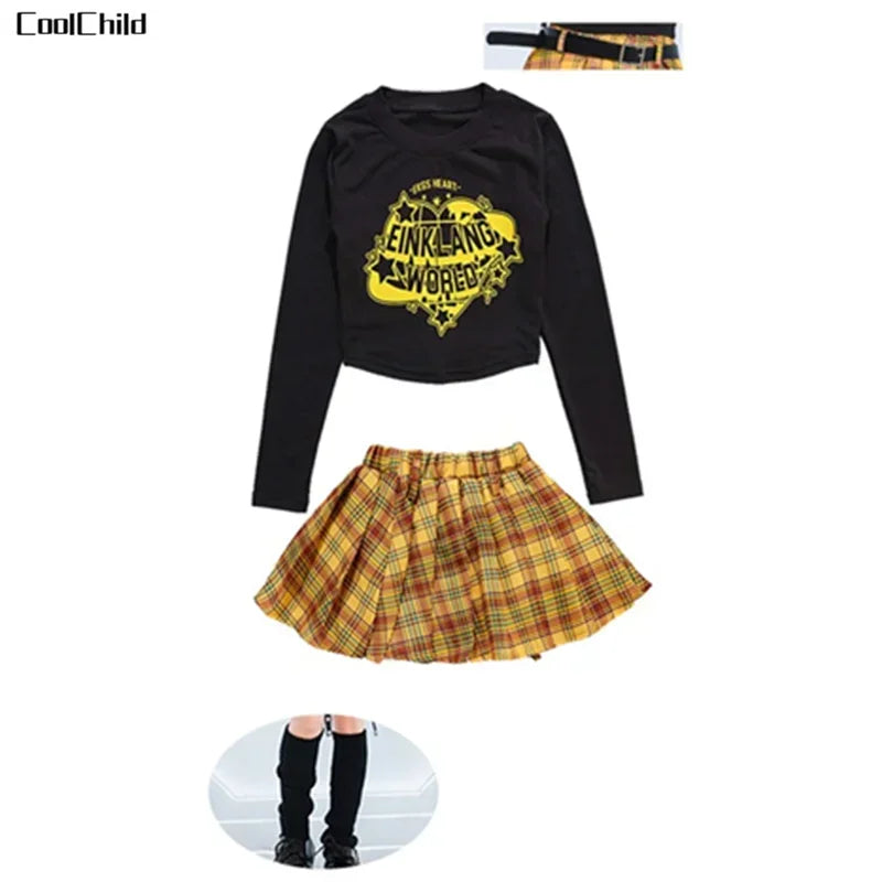 Hip Hop Kids Cool Crop Top K-pop Street Dance Cargo Pants Plaid Skirts Girls Streetwear Children Yellow Jazz Costume Clothes Set