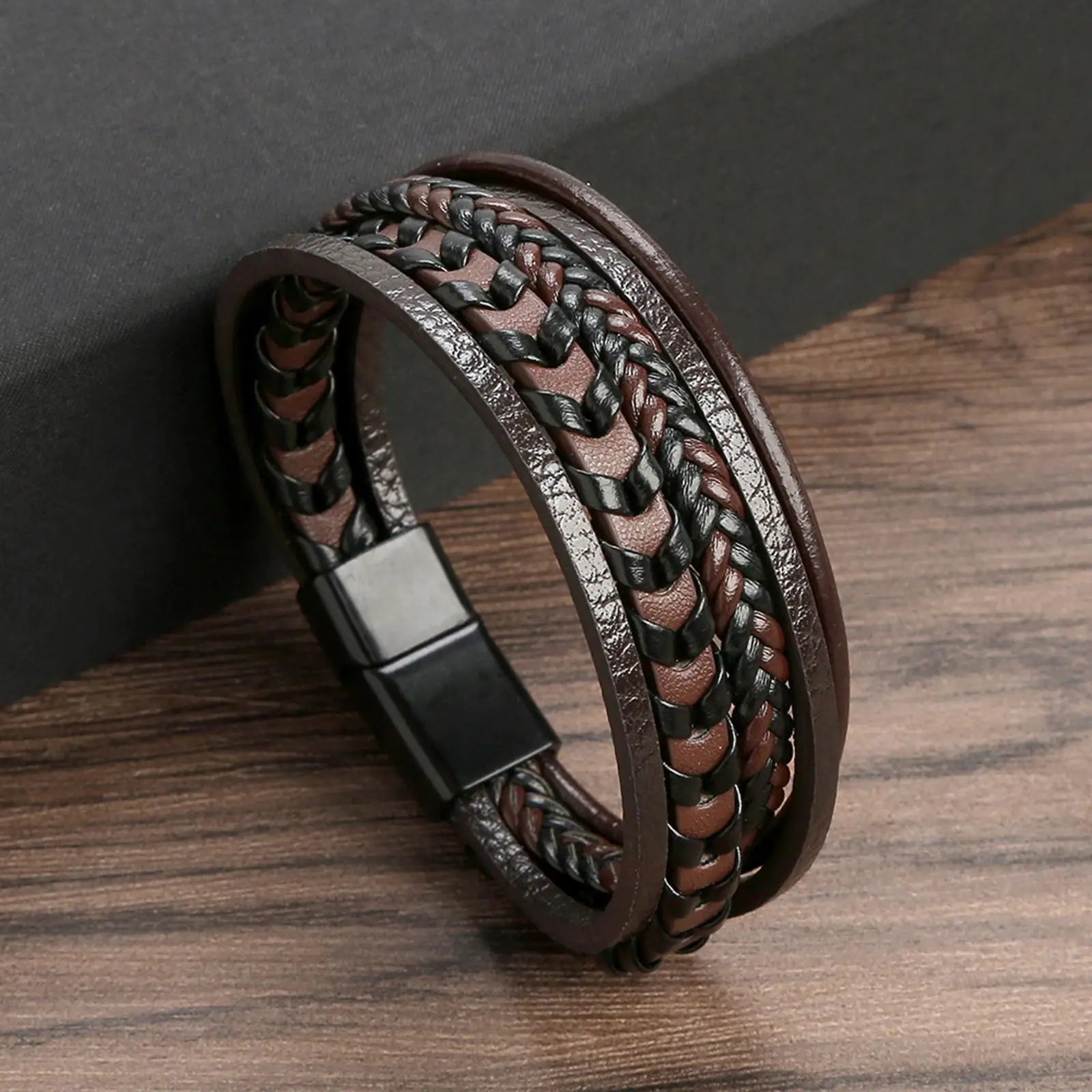 Classic 4-Layer Tiger Eye Stone Hand-Woven Leather Bracelets For Men Punk Fashion Alloy Magnetic Buckle Casual Bracelet Jewelry