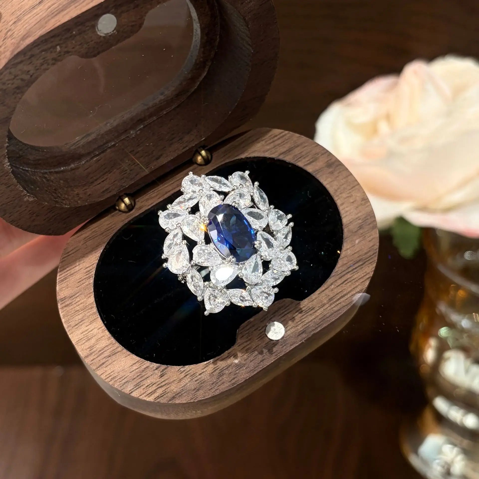 luxury quality jewelry sets brilliantly full diamonds blue earrings silver exquisite flower rings necklace wedding accessories