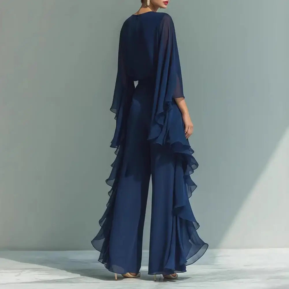 Women Suit Women Two-piece Suit Summer Outfit Loose Fit Ruffle Bell Sleeve Shirt Wide Leg Pants Women Two-piece Suit