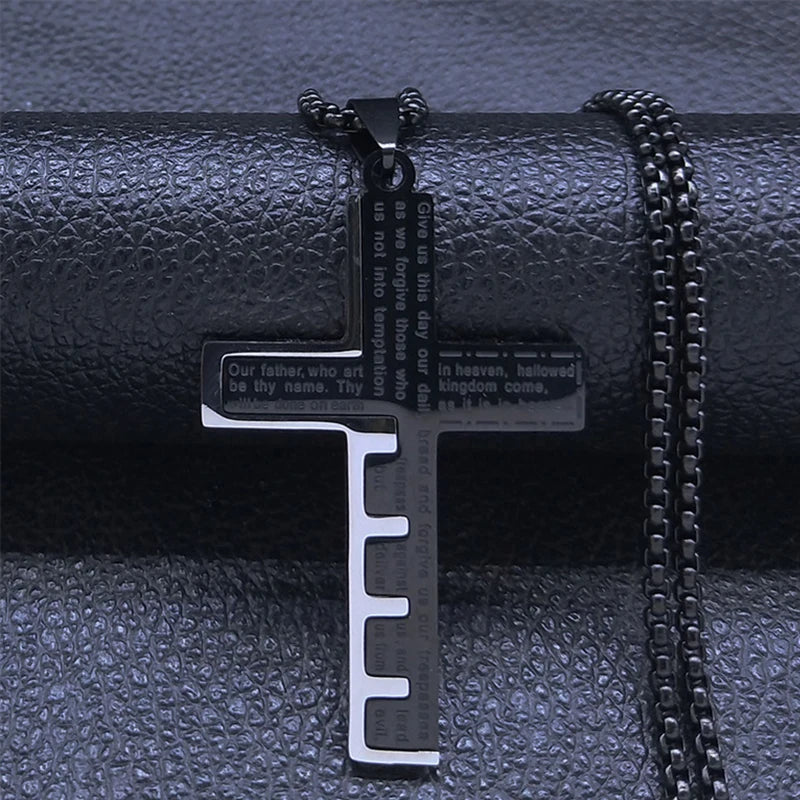 Cross Christian Church Prayer Necklace Men Stainless Steel Gold Color Bible Amulet Necklaces Jewelry colar masculino N2005S02