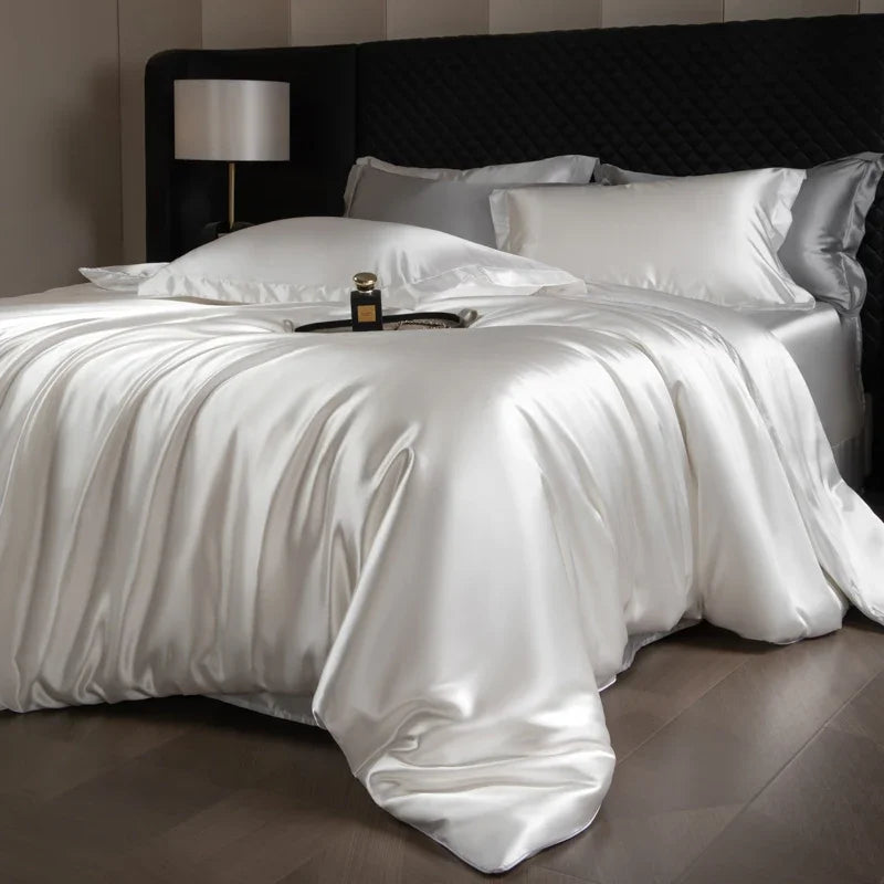 Luxury Bedding Set Single Double Queen King Size Solid Color Quilt Cover High-End Soft Silky Satin Duvet Cover Set