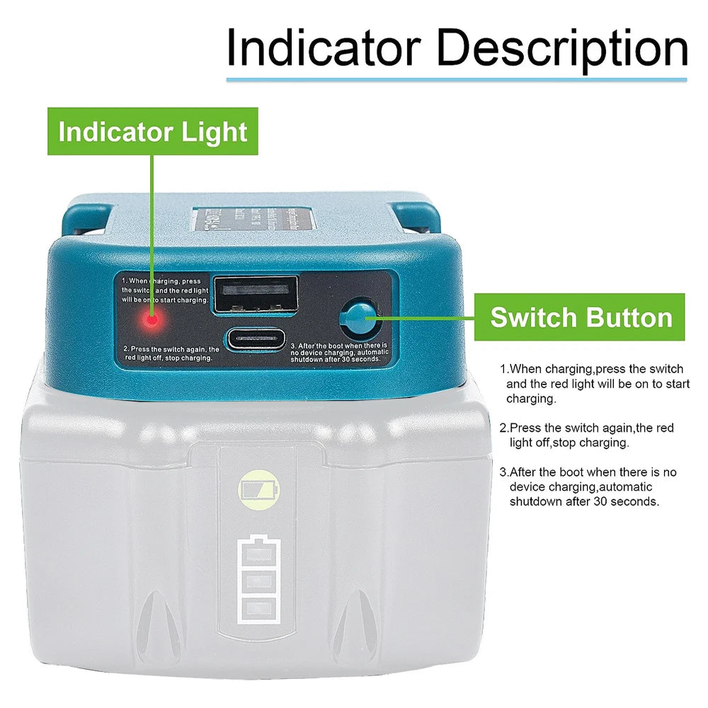 USB Power Bank r Adapter for Makita/Dewalt/Milwaukee 18V Li-ion Battery Rack Holder USB Type-C Output Fast Charging Interface