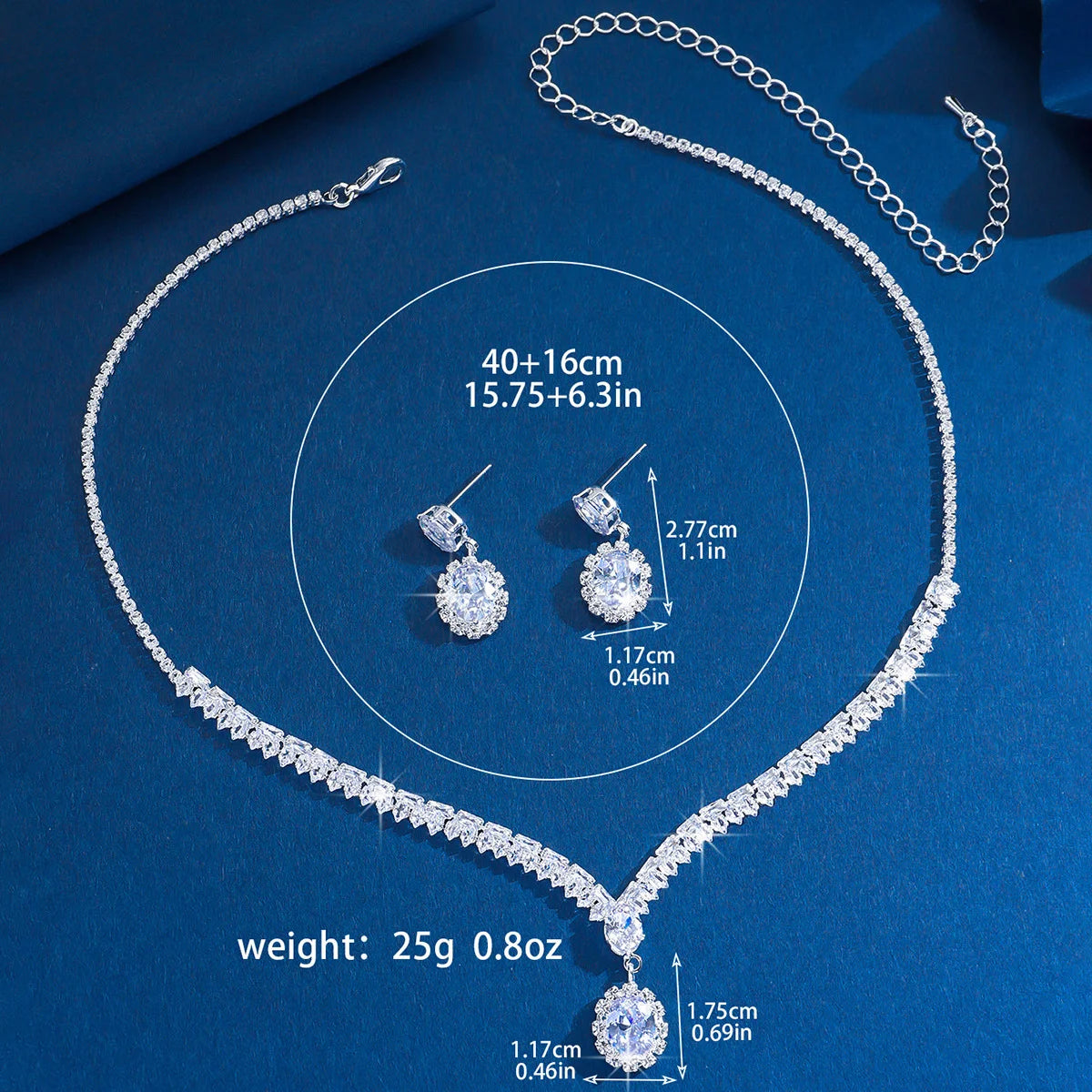 Zircon necklace and earrings set - luxurious style collar chain, high-end style neck accessory, women's jewelry