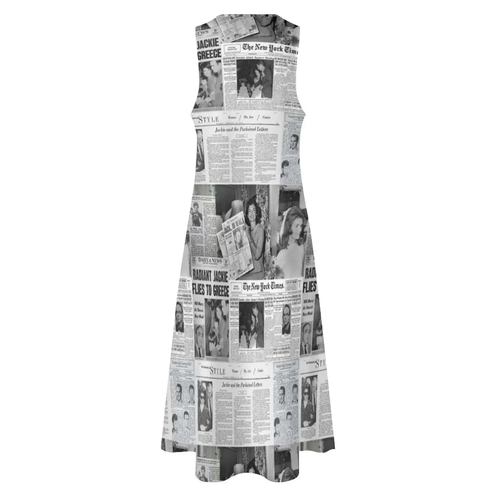 Newspaper Collage Print Dress Women Elegant Maxi Dress Street Style Casual Sleeveless Long Dress Summer V-Neck Pattern Vestidos