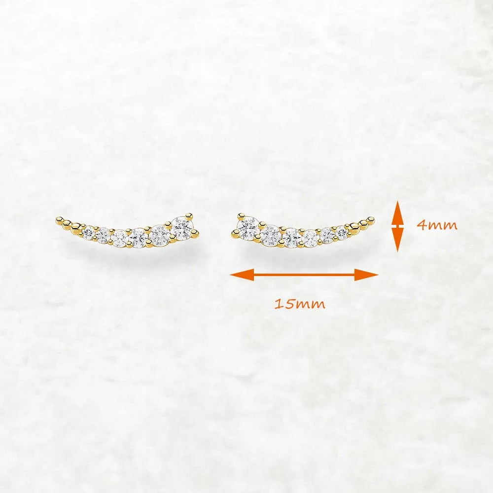 Golden Ear Climber White Stones Europe Style Fine Jewerly For Women Trendy Gift In 925 Sterling Silver