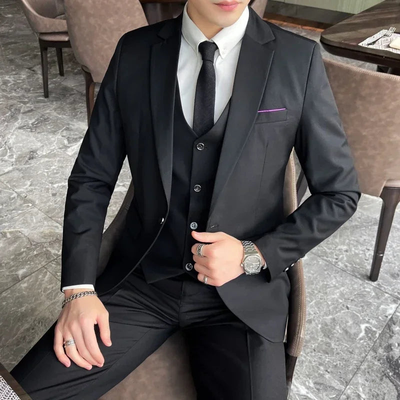 Suit (Blazer+ Vest + Pants) Men's Fashion Business Gentleman Professional Formal Dress Korean Version Banquet Dress Suit S-6XL