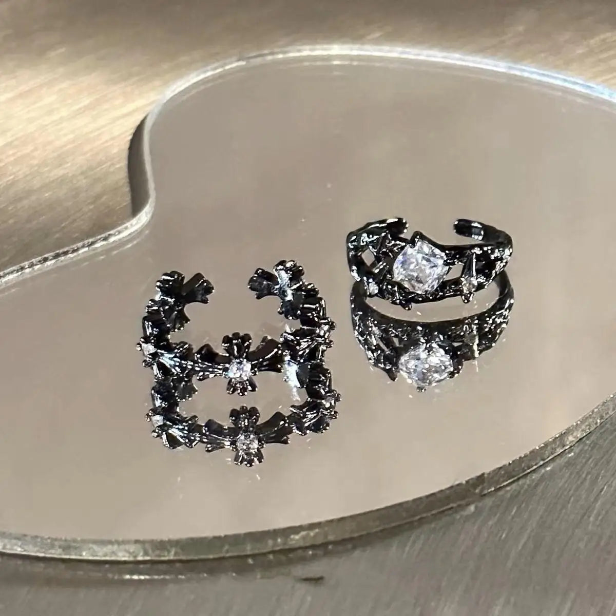 WANZHI 1/2PCS Gothic Black Cross Open Rings for Women and Men Exquisite Imbue Diamond Ring Fashion Jewelry Accessories Gifts