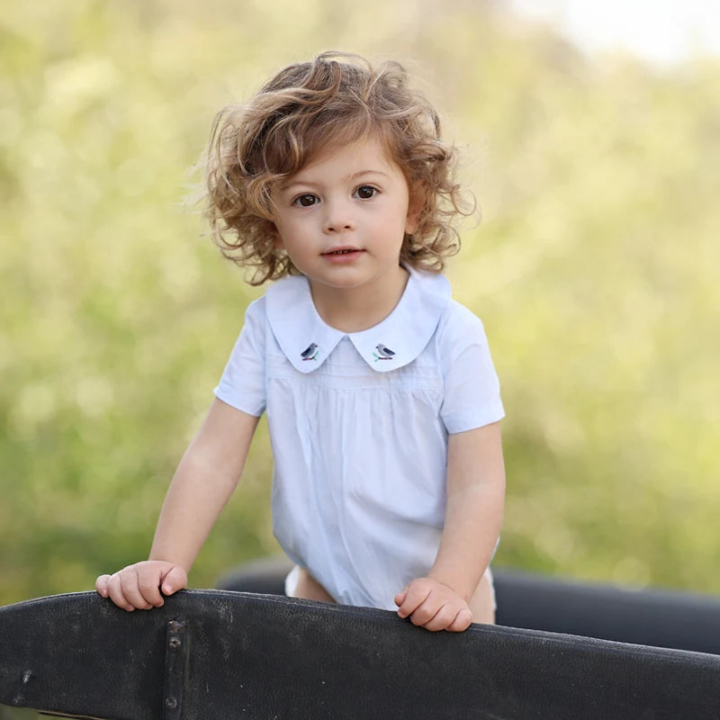 Summer Children's Family Clothes Set Pink And Blue Woven Fabric Boy's Vest And Girls' Dress Baby Romper Outfit with Lining Layer