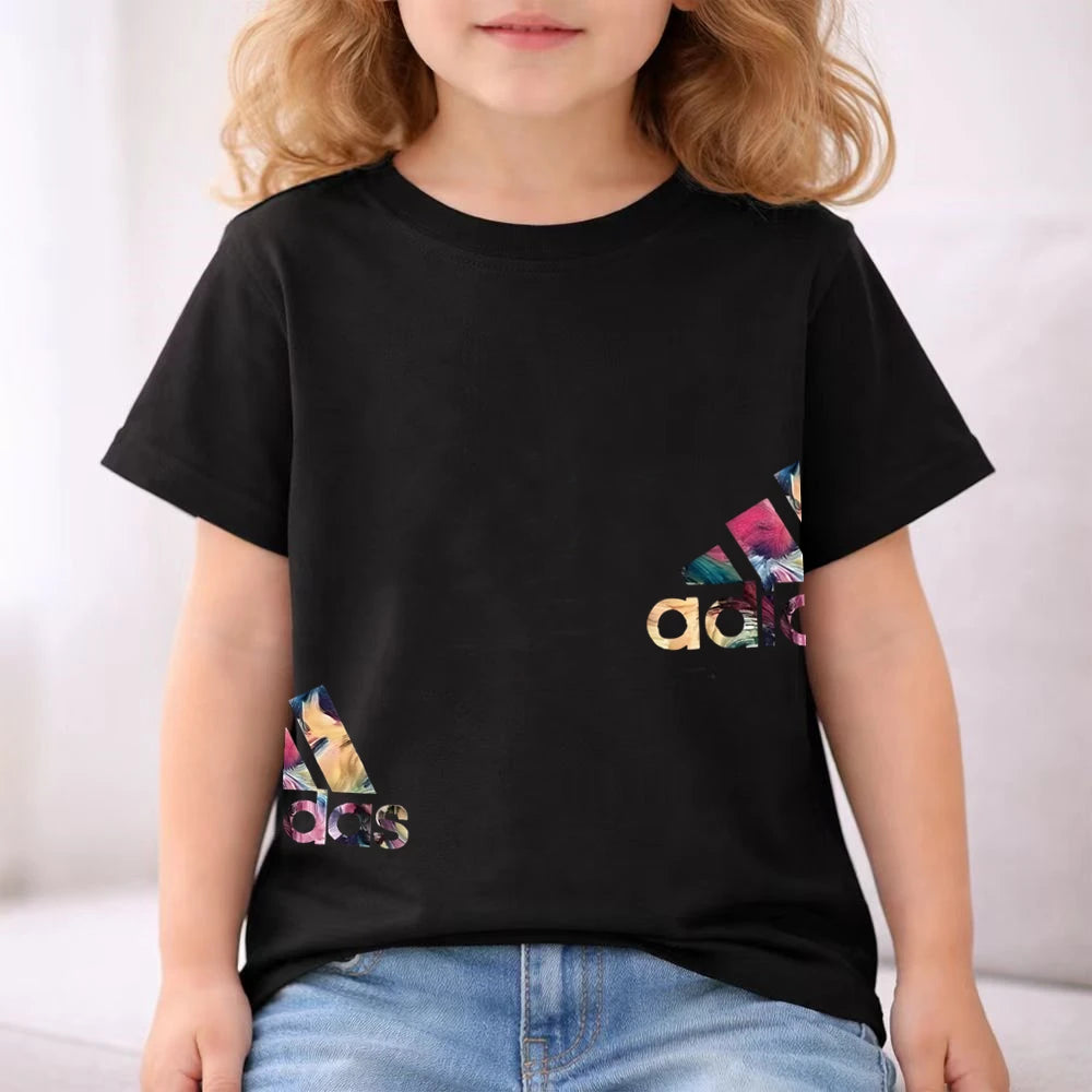 Summer Boys Girls Tee+shorts suit Children Short Sleeve T-shirts Child Loose Casual Pink Black Fashion white stamp Clothes