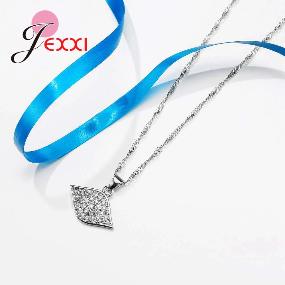 Noble Ladies Accessories Shiny Crystal Necklace Earrings 925 Sterling Silver Big Eye Zircon Design Jewelry Sets