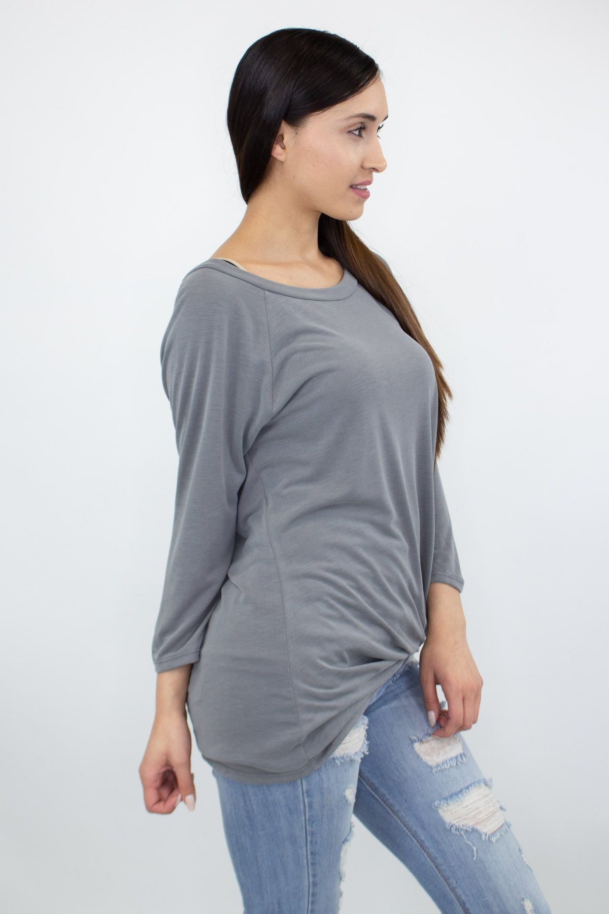 Twisted Front Comfortable Top - Grey