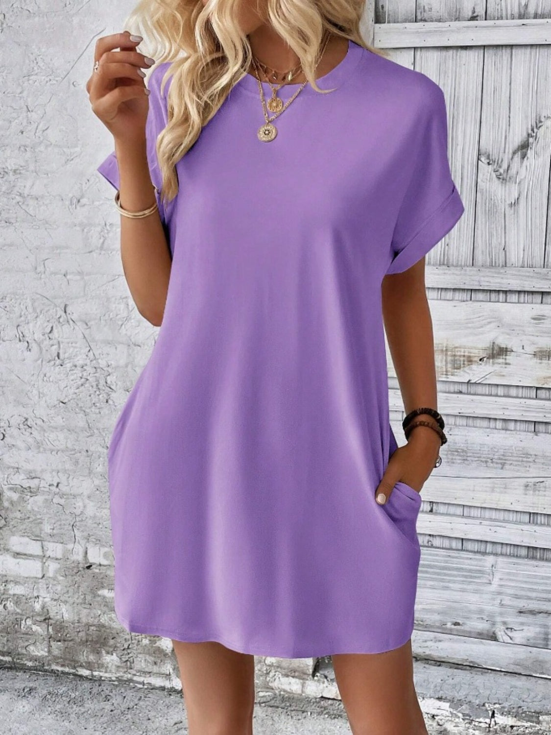 Women's Pocketed Round Sleeve Dress