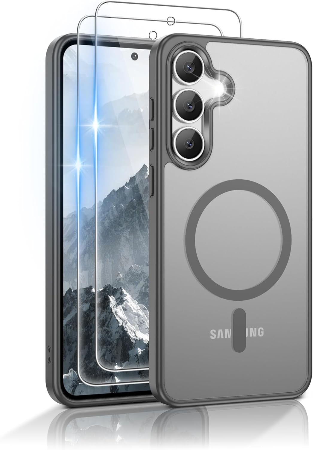 Gritup for Samsung Galaxy S24/S25 Case with 2 PCS Screen Protector (Compatible with Magsafe)(Military Grade Drop Protection) Slim Translucent Matte & Anti-Fingerprint Phone Cover for S24/S25,Black