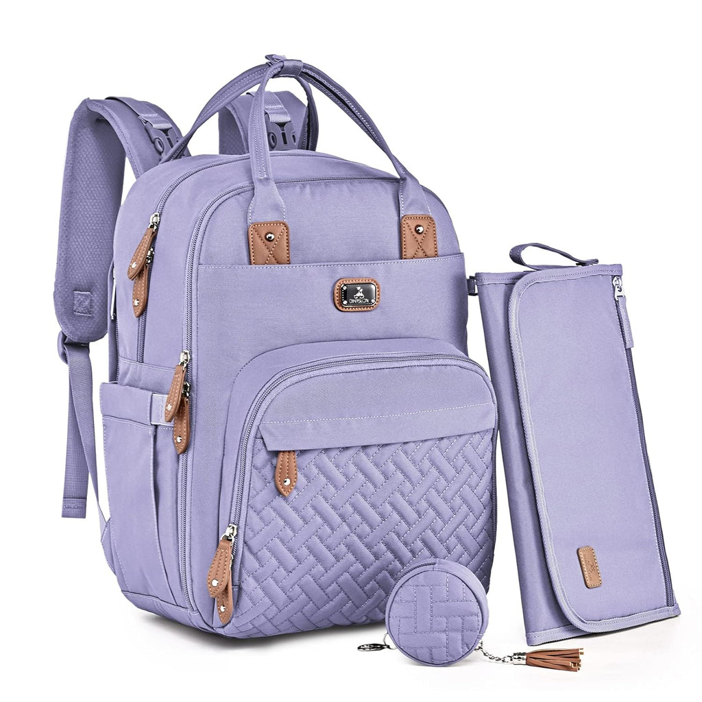 Dikaslon Diaper Bag Backpack with Portable Changing Pad, Pacifier Case and Stroller Straps, Large Unisex Baby Bags for Boys Girls, Multipurpose Travel Back Pack Moms Dads, Brown