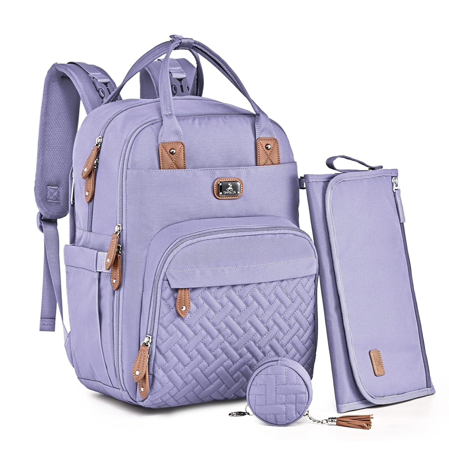 Dikaslon Diaper Bag Backpack with Portable Changing Pad, Pacifier Case and Stroller Straps, Large Unisex Baby Bags for Boys Girls, Multipurpose Travel Back Pack Moms Dads, Brown